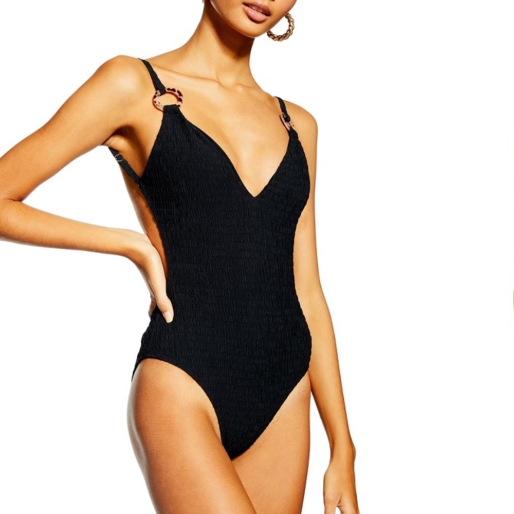 TOPSHOP BLACK PLUNGE ONE-PIECE SWIMSUIT
